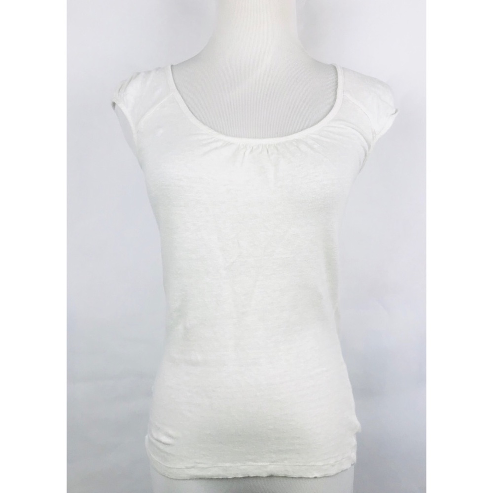 LOFT Blouse Size XS 100% Linen Ivory Cap Sleeve